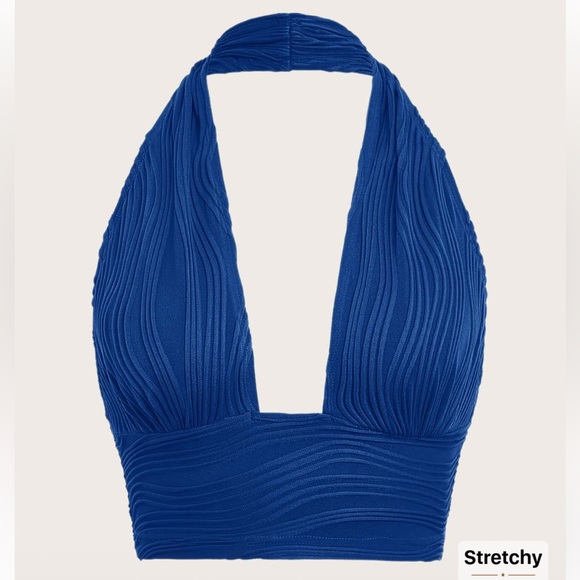 Halter backless crop top blue size small - Picture 5 of 5